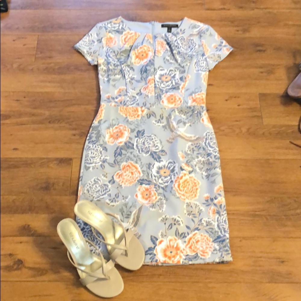 Peach and grey Floral sheath dress